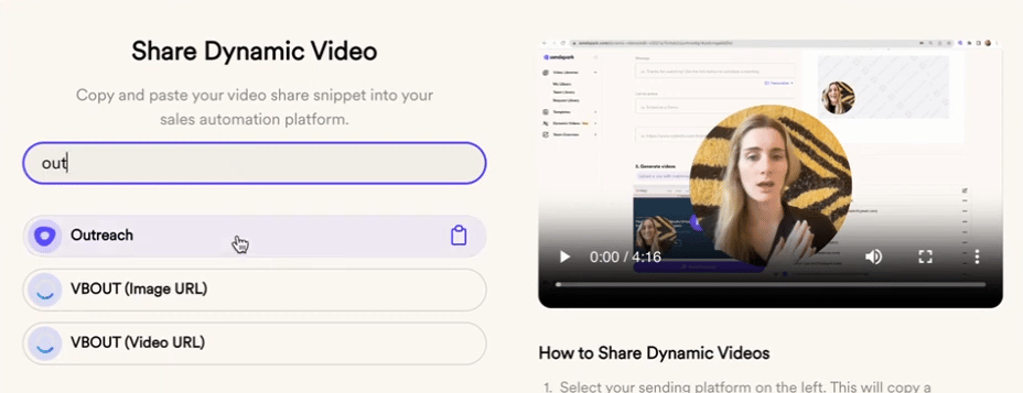 Outreach Dynamic Videos modal