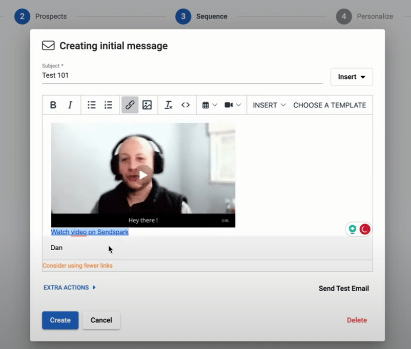 Mailshake email template editor with paste area for video code