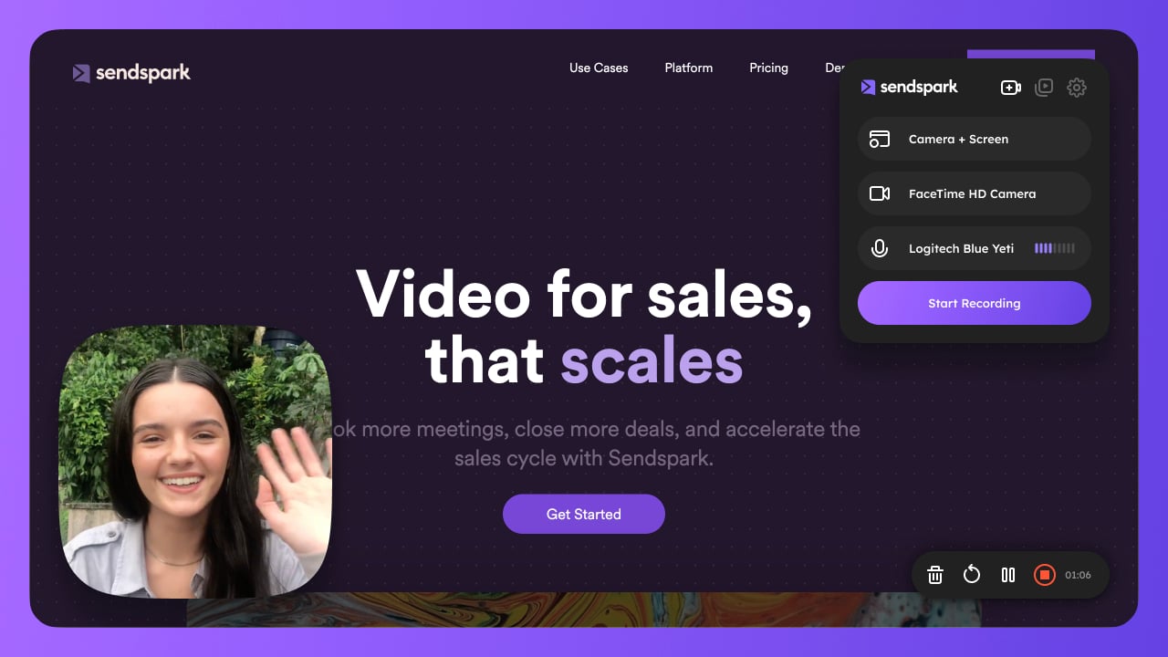 Sendspark Chrome Extension and Desktop Recorder interface for recording personalized videos