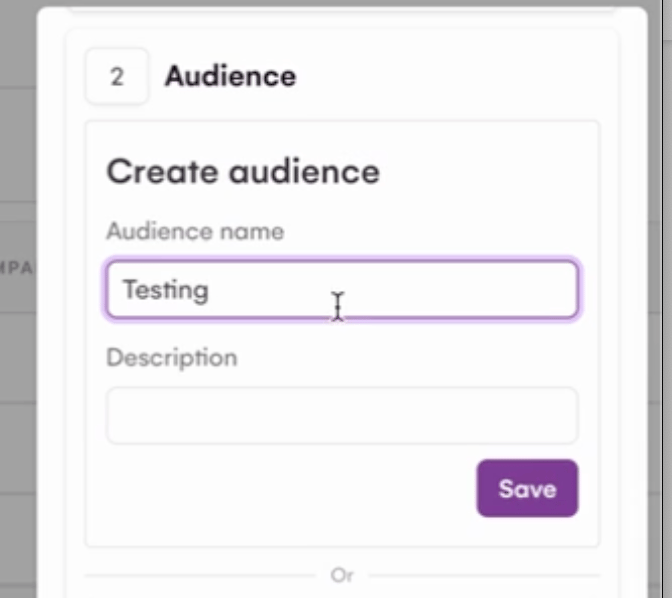 LGM audience naming and save confirmation dialog