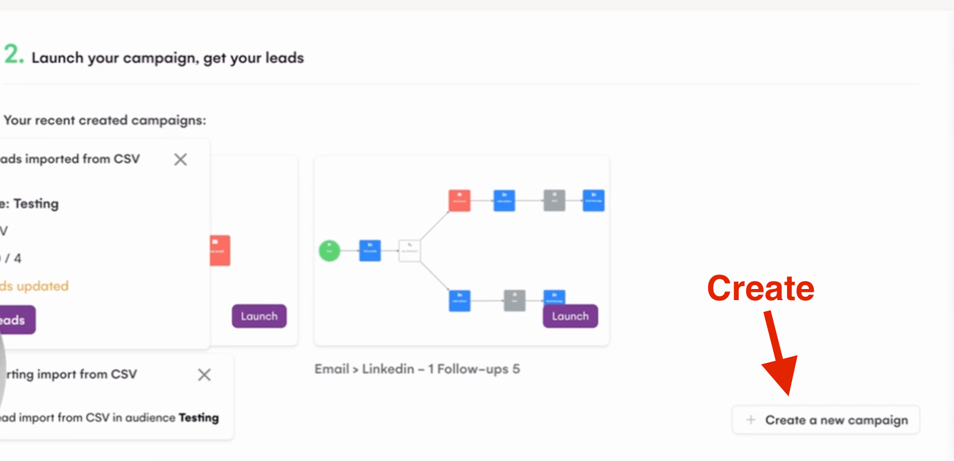 Create new campaign button in LGM platform interface