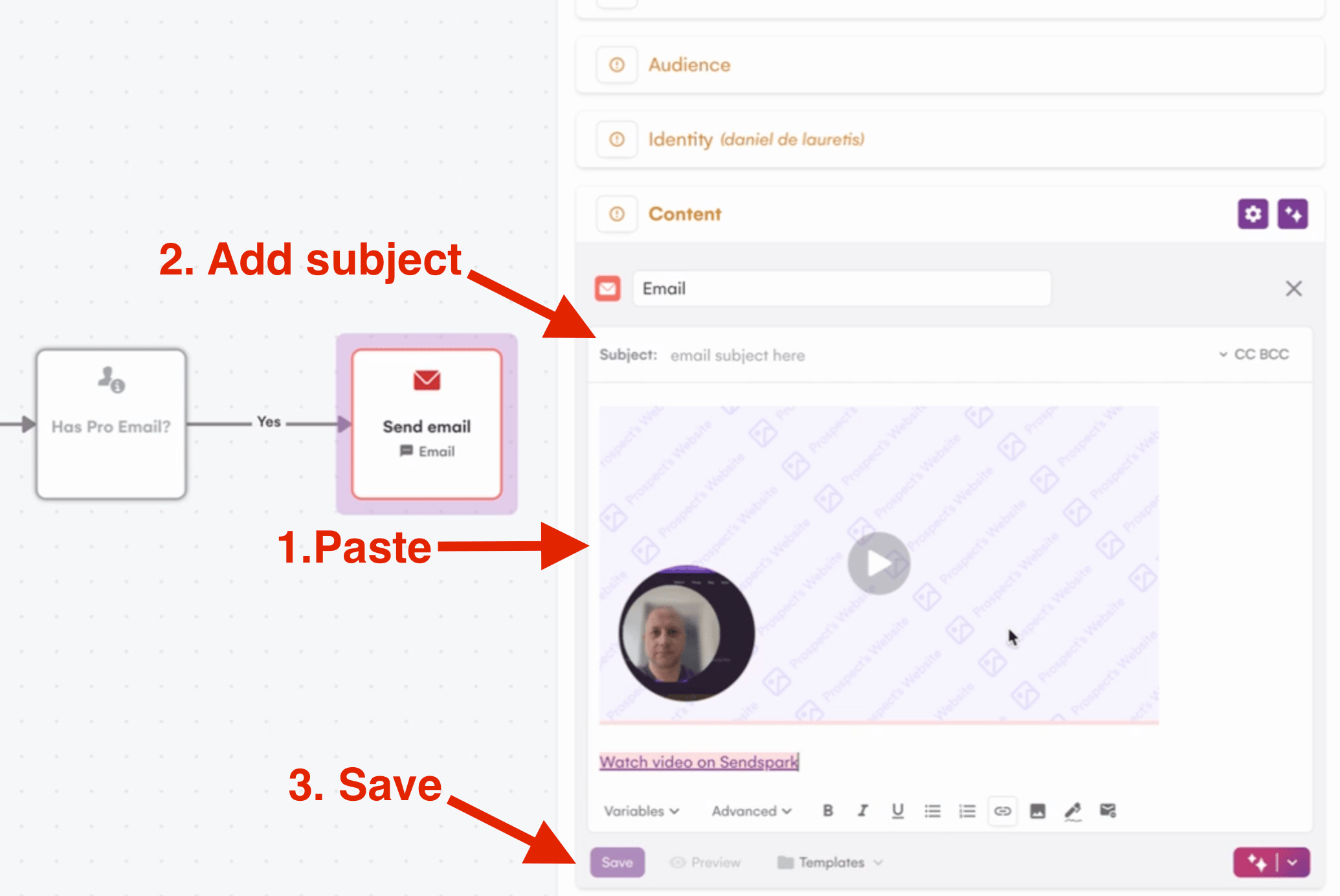 LGM email composition with subject field and pasted snippet code