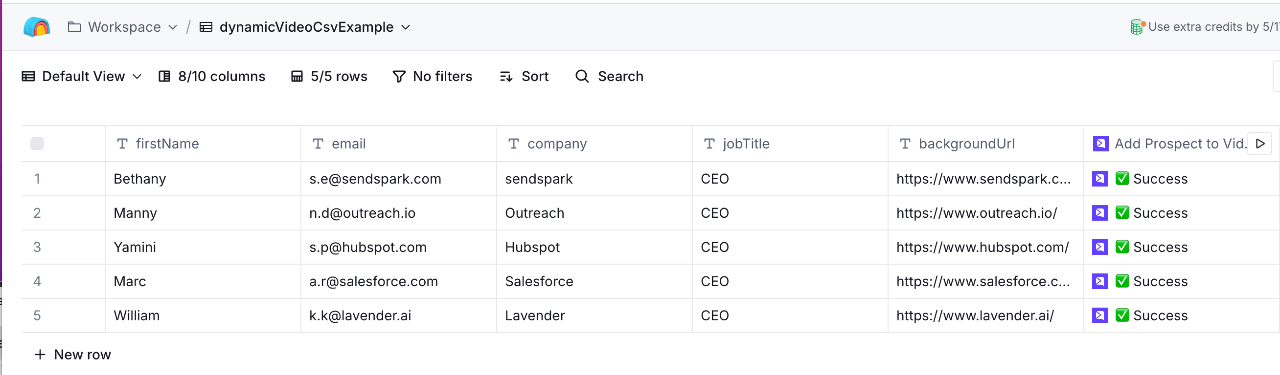Clay table displaying Success status checkmarks for completed video generation
