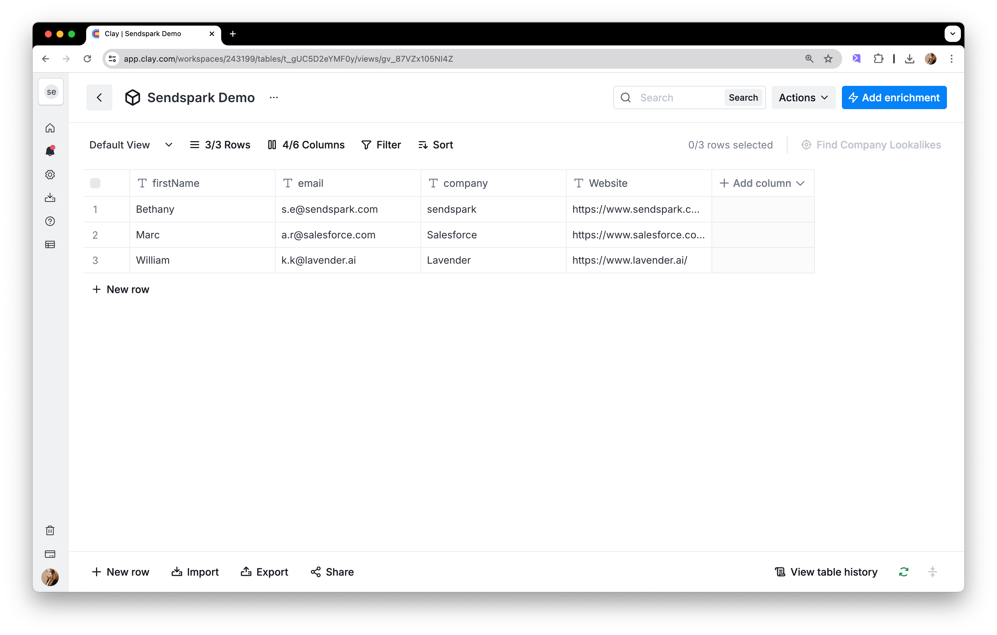 Clay table with contact records ready for video personalization