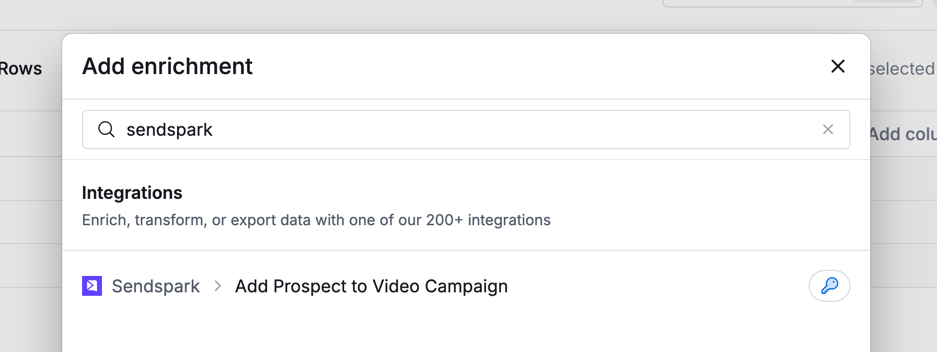 Clay Sendspark enrichment Add Prospect To Video Campaign action