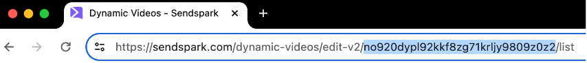 Sendspark dynamic video campaign URL bar showing dynamicId location