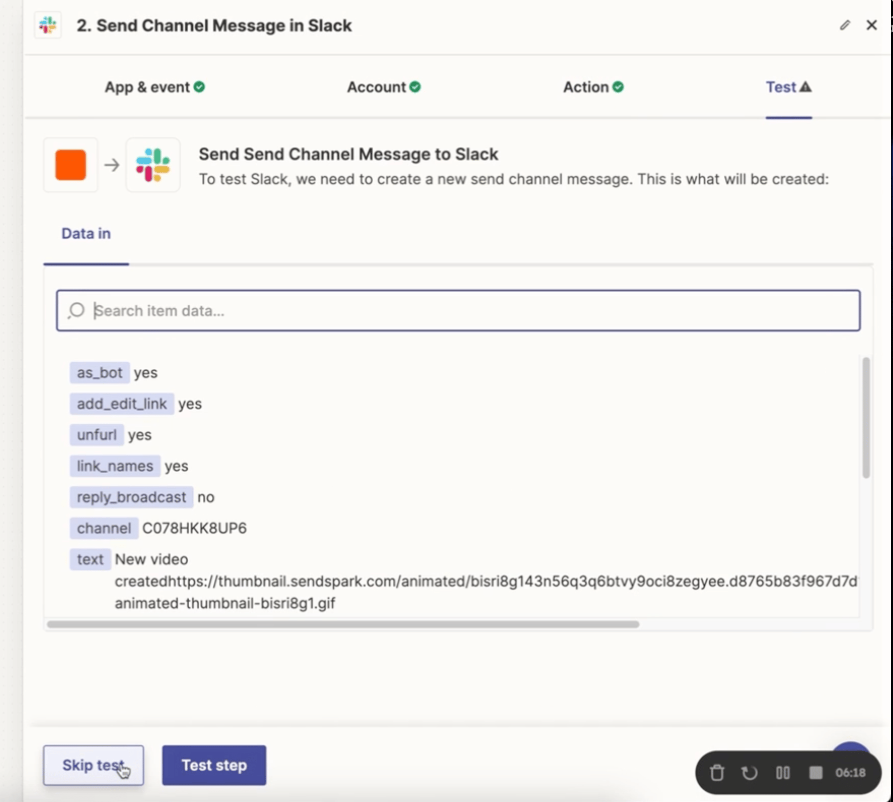 Zapier notification confirmation page with Continue button