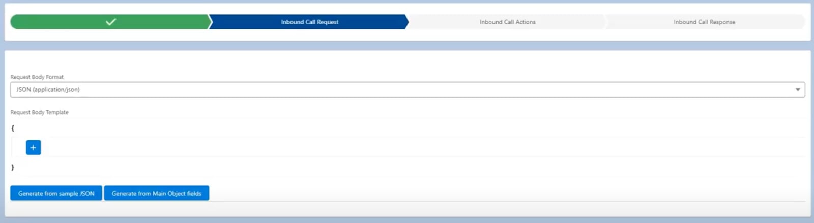 Request body format selection with JSON option highlighted