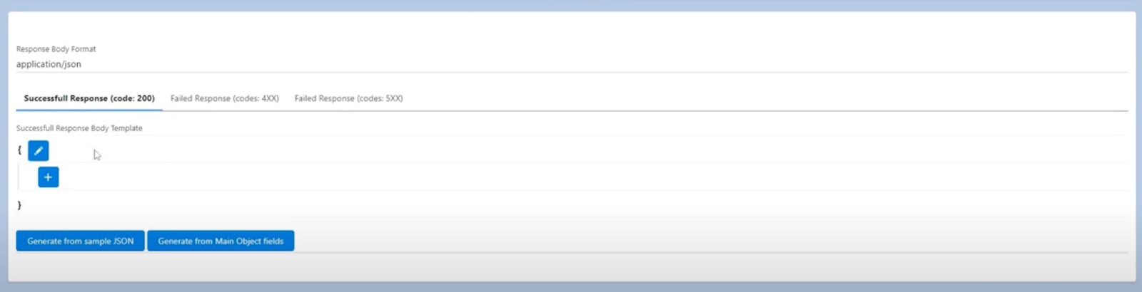Response configuration panel with text area for custom response setup
