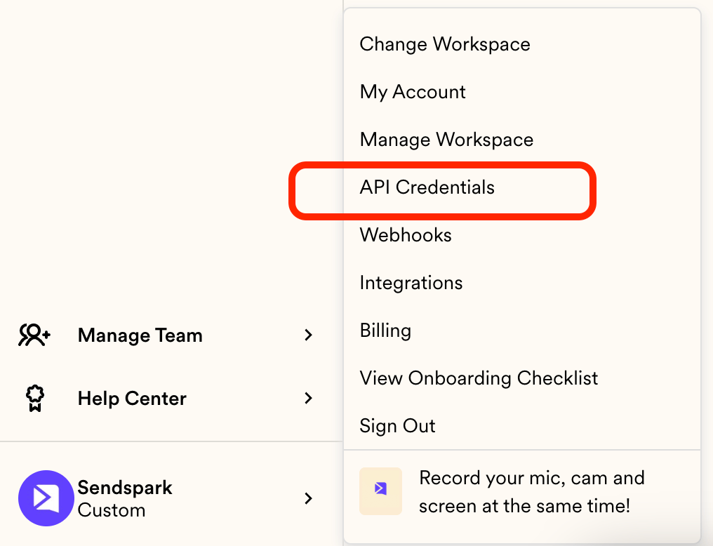 API menu