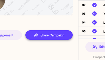 Purple Share Campaign button beside the generated prospect list