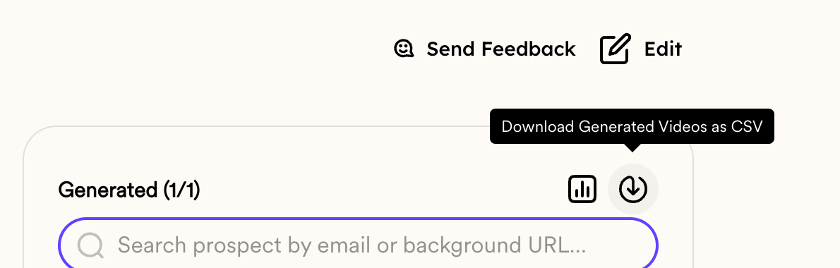 Download Generated Videos as CSV button in Sendspark