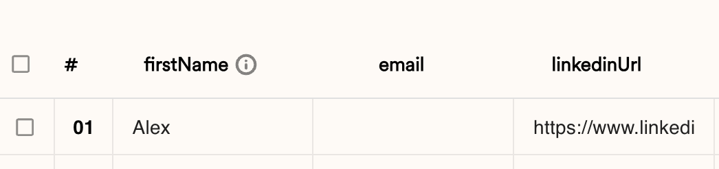 Sendspark contact table with firstName, email, and linkedinUrl columns