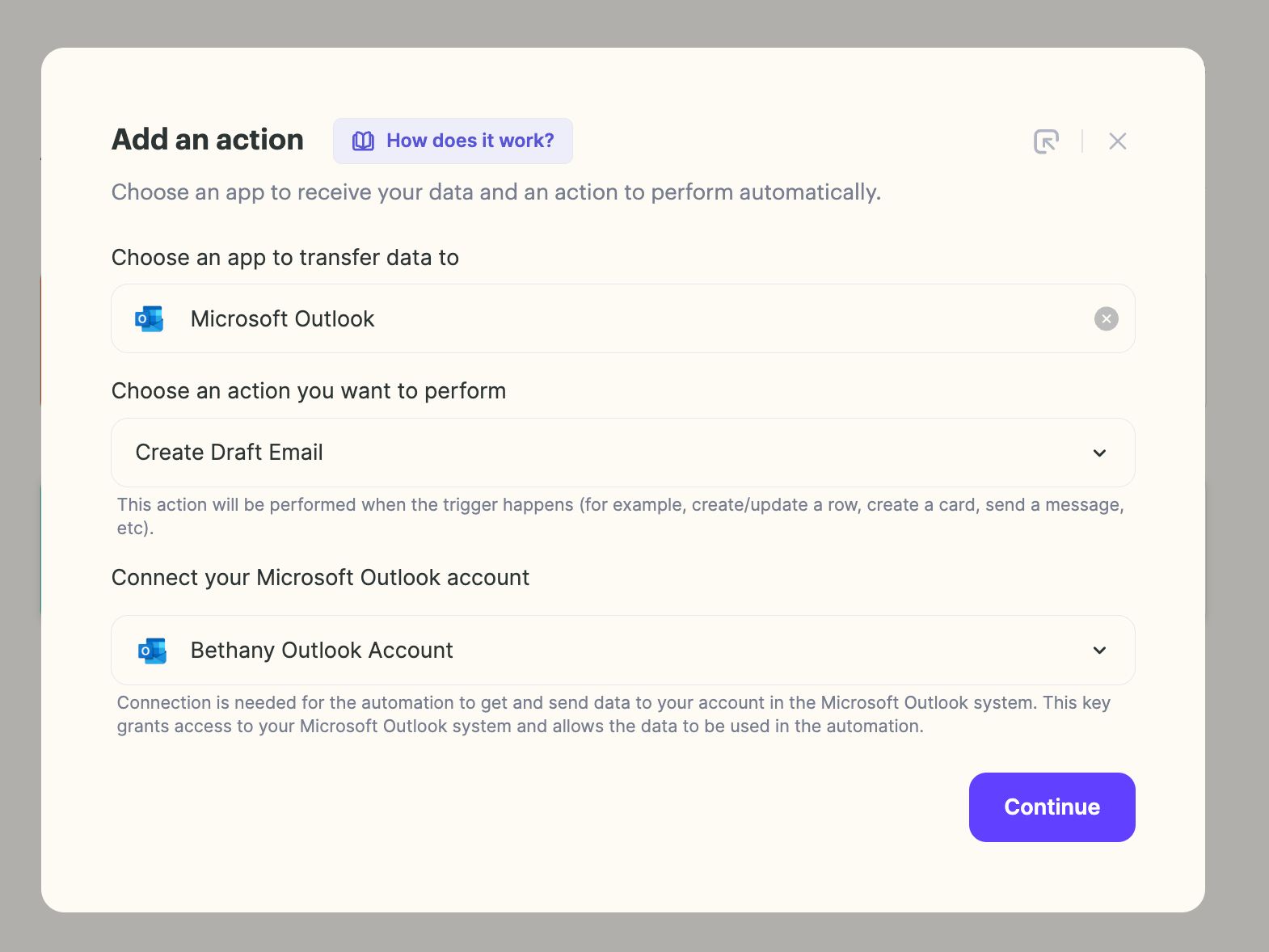 Add action selecting Microsoft Outlook Create Draft Email