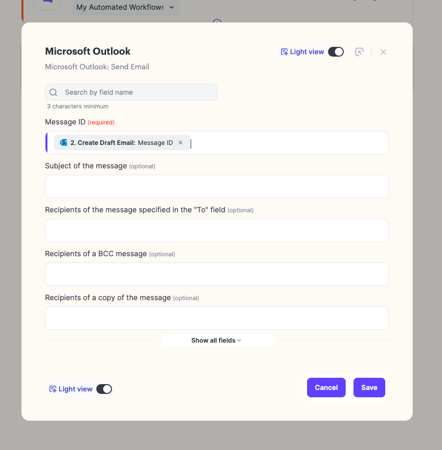 Mapping Message ID field for Outlook Send Email step