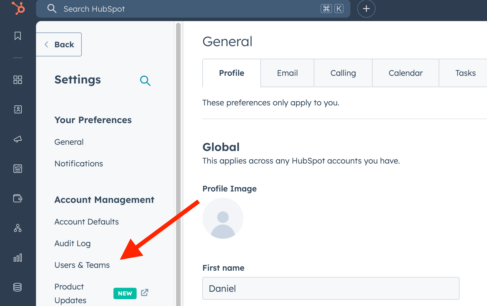 User & Terms button