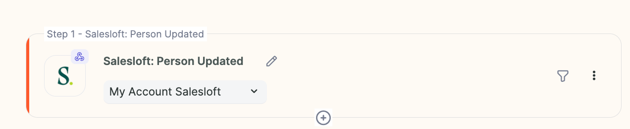 Sendspark workflow trigger selection showing Salesloft and Person Updated option
