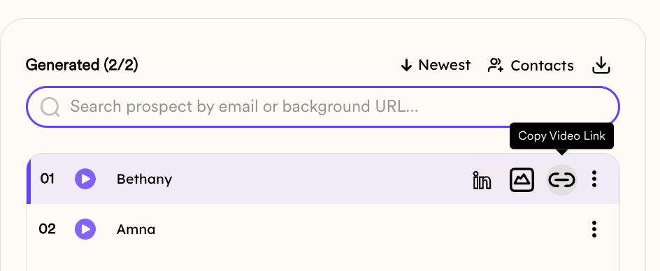 Sendspark video editor with Video Link button highlighted for copying
