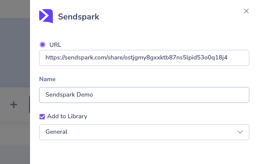 Aligned form to paste Sendspark video link and enter video name