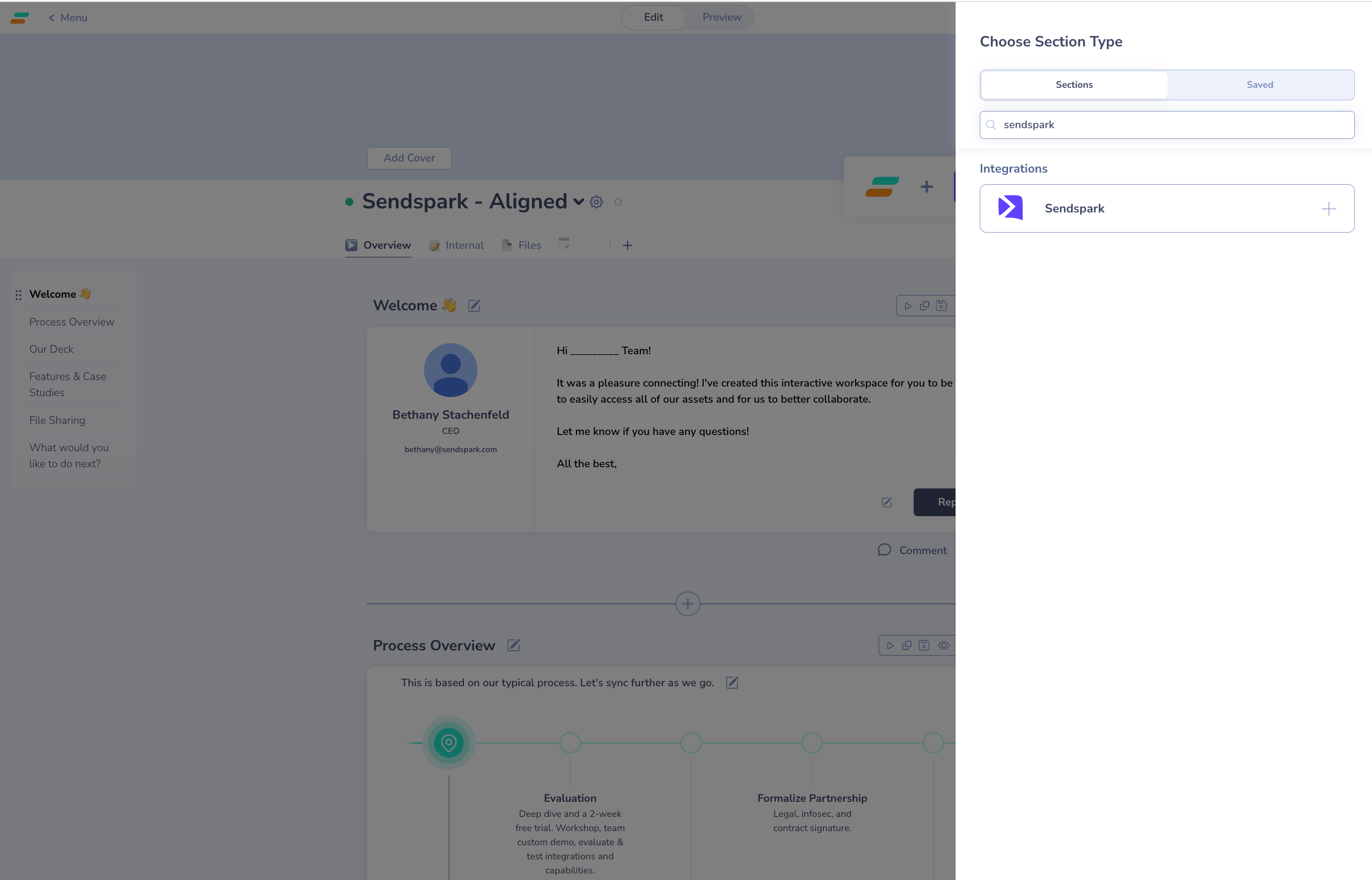 Aligned search results showing Sendspark integration option