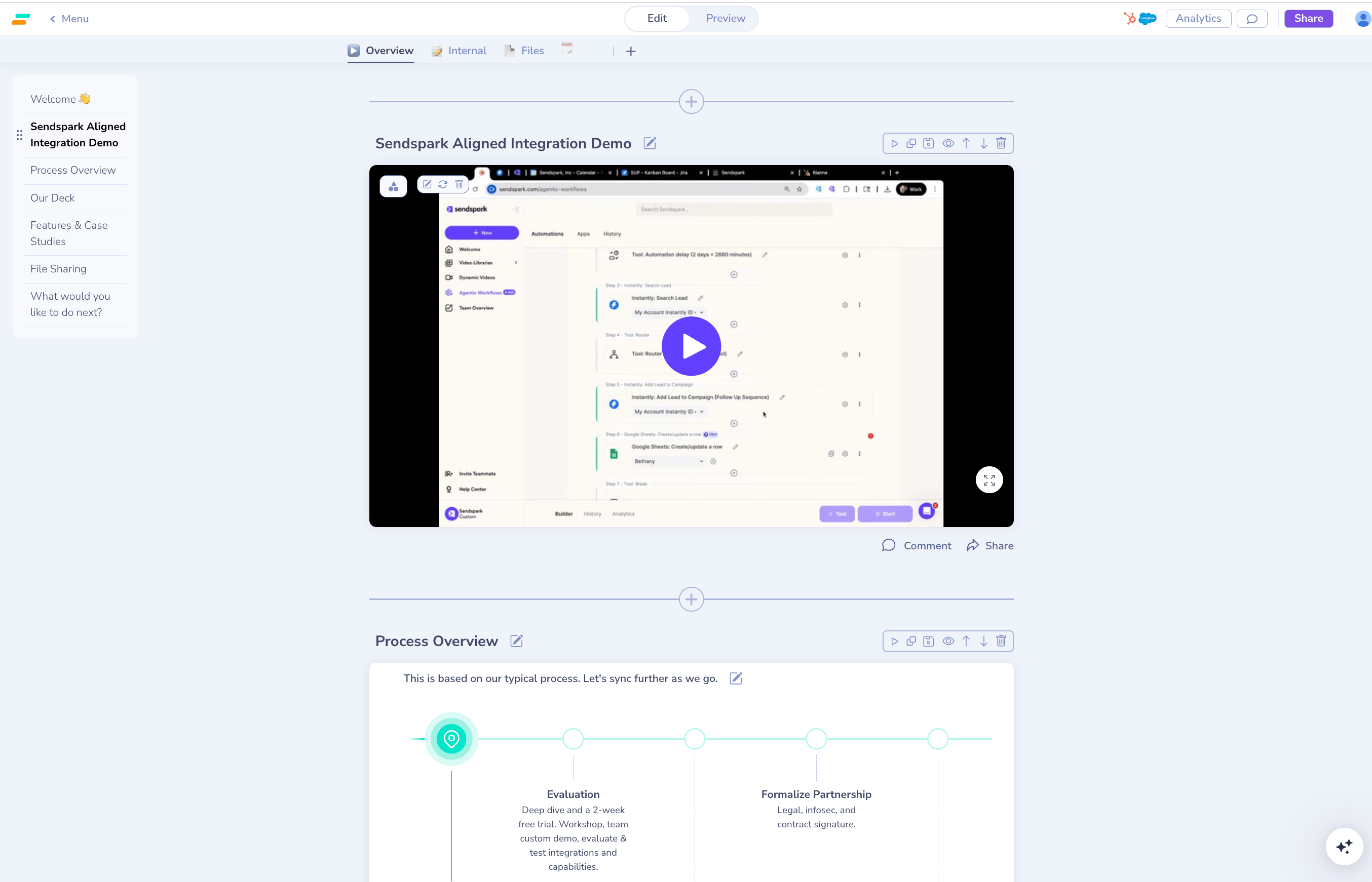 Aligned deal room page displaying embedded Sendspark video player