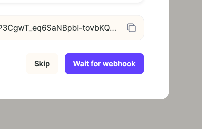 Sendspark workflow panel displaying Wait for Webhook button and status