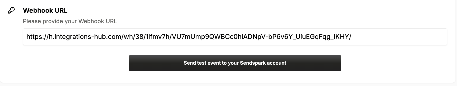 RB2B Sendspark integration settings with Send test event button highlighted