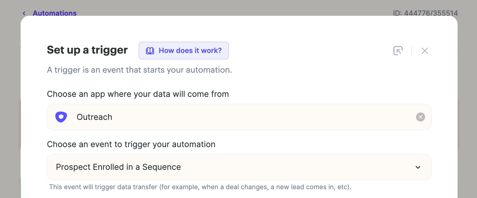 Sendspark workflow trigger menu showing Outreach Prospect Enrolled in Sequence option