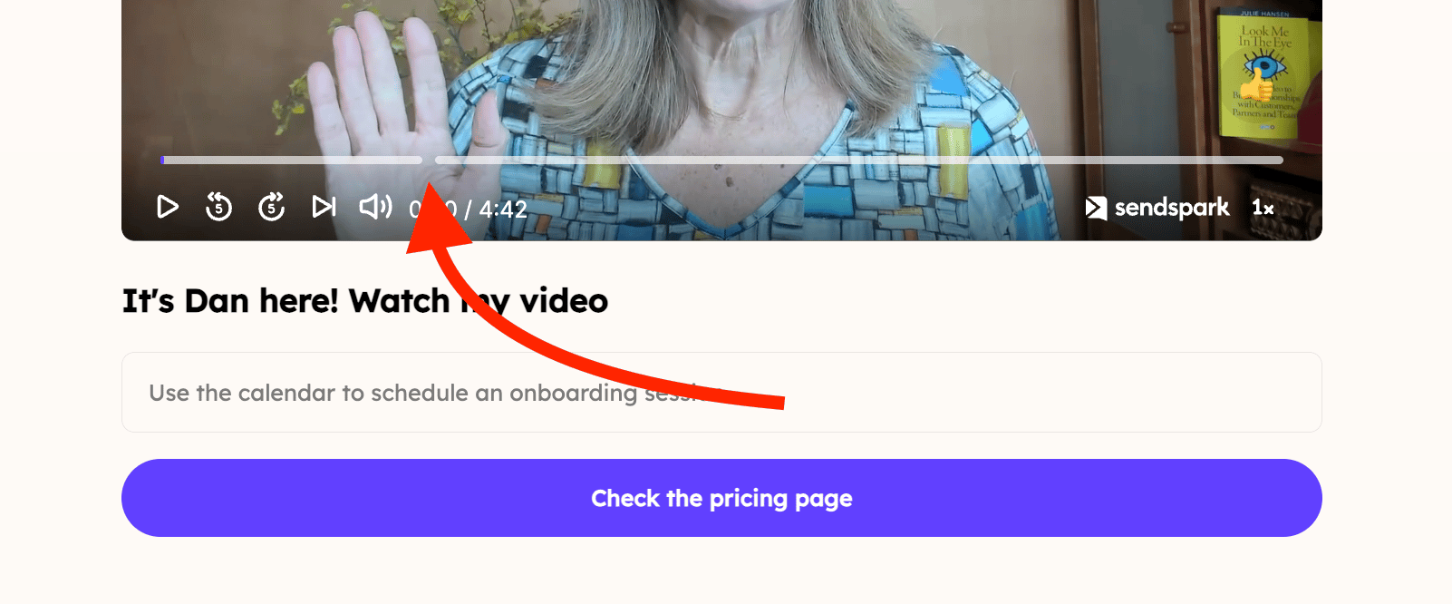 Sendspark video player progress bar showing breakpoints between combined video segments