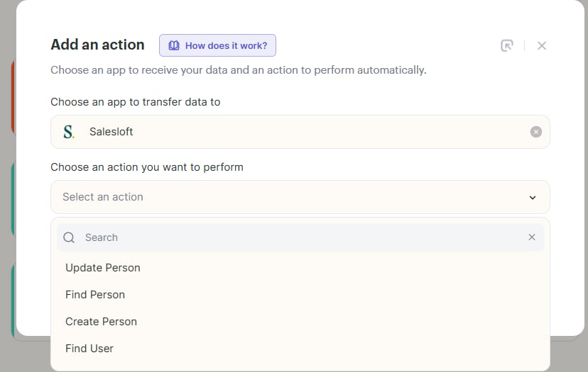 Sendspark automation workflow with plus icon to add Salesloft action