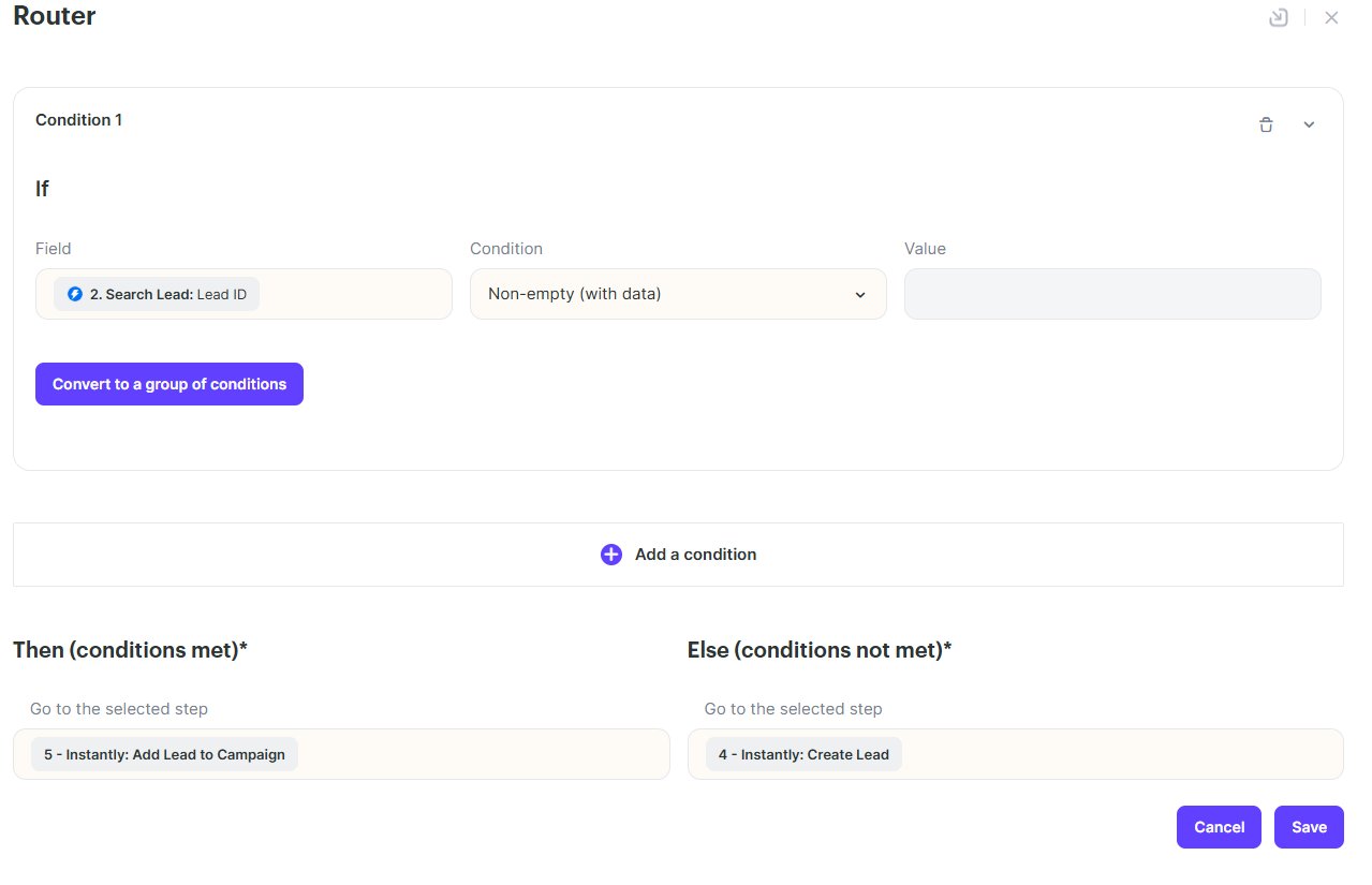 Router configuration with Lead ID field and non-empty condition