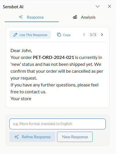Response tab with generated draft reply