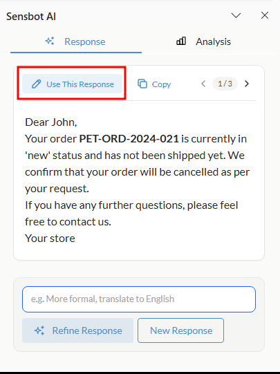 Draft inserted into Outlook reply composer