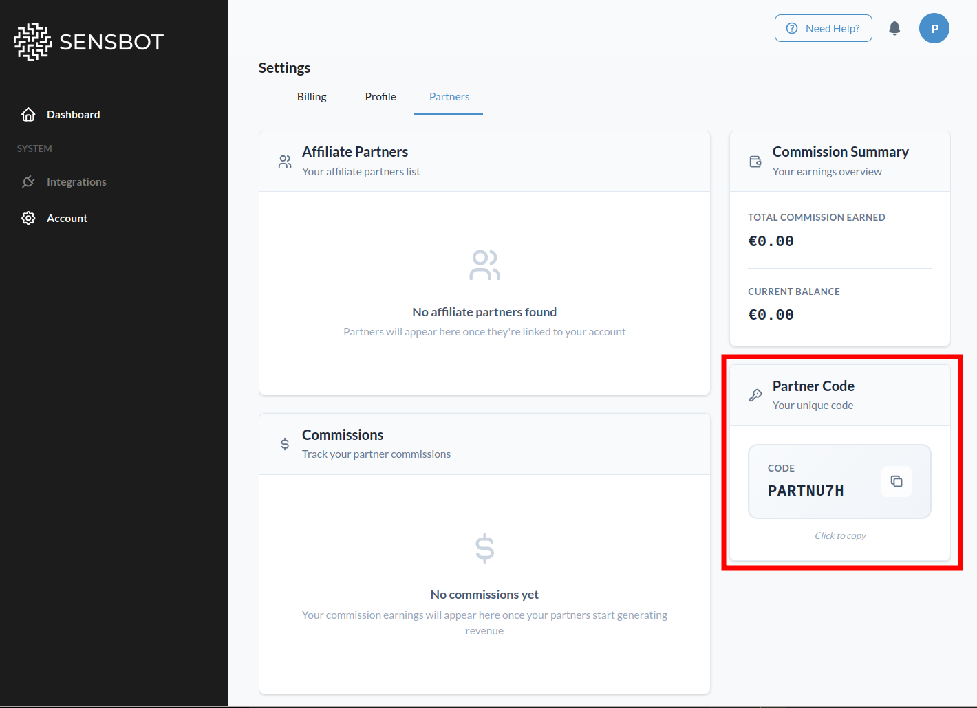 Partner code location