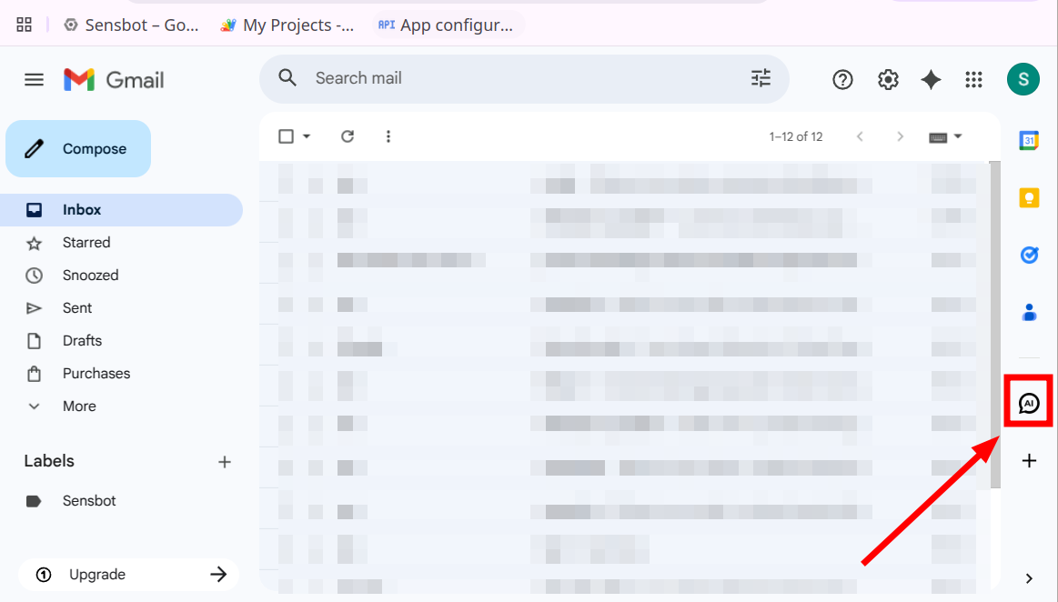 Sensbot icon in the Gmail right tools pane