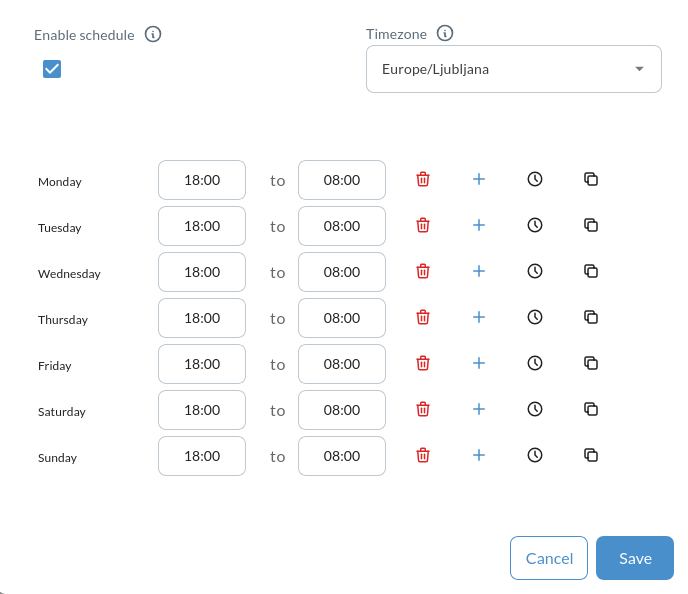 Availability schedule editor interface