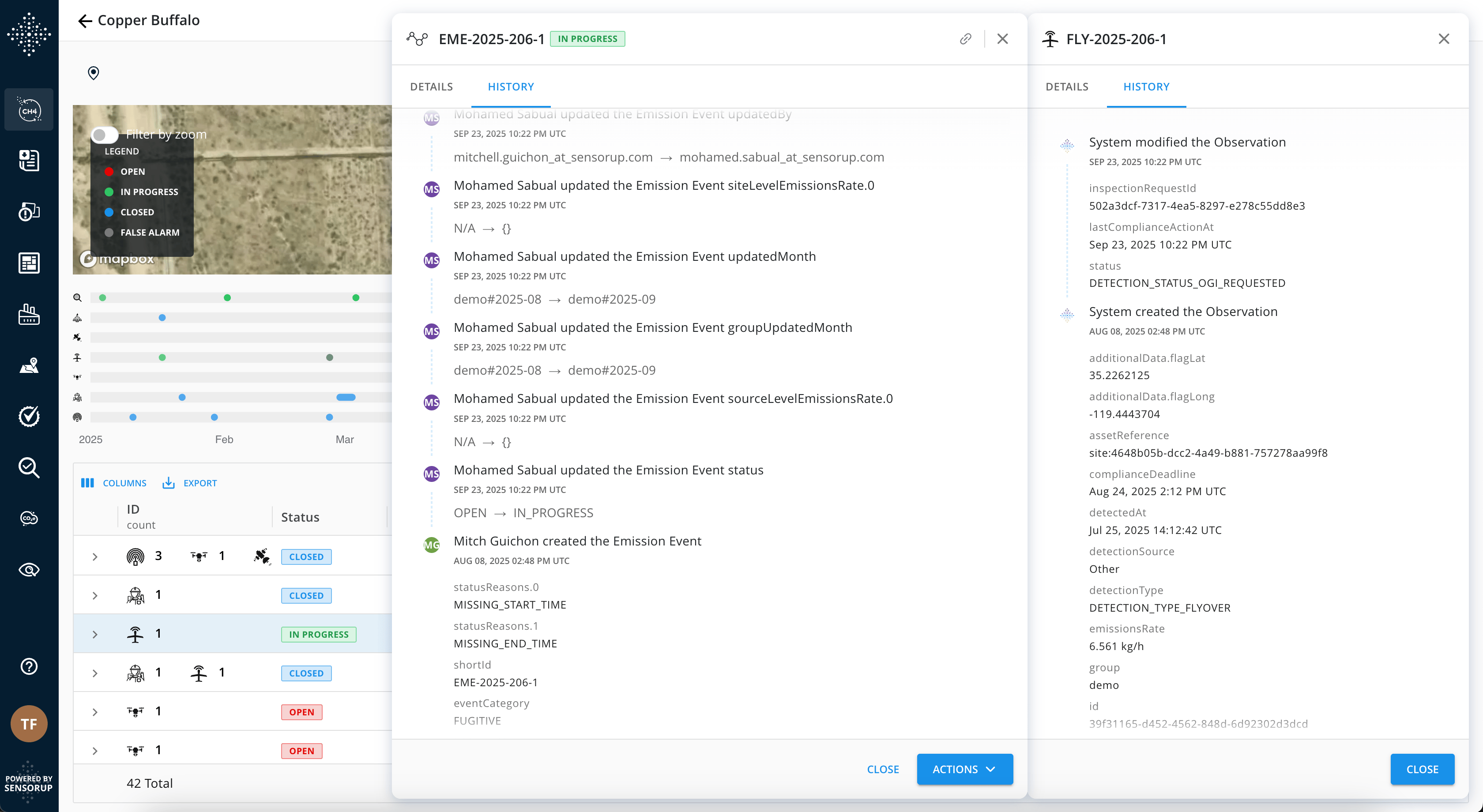Audit history showing all events