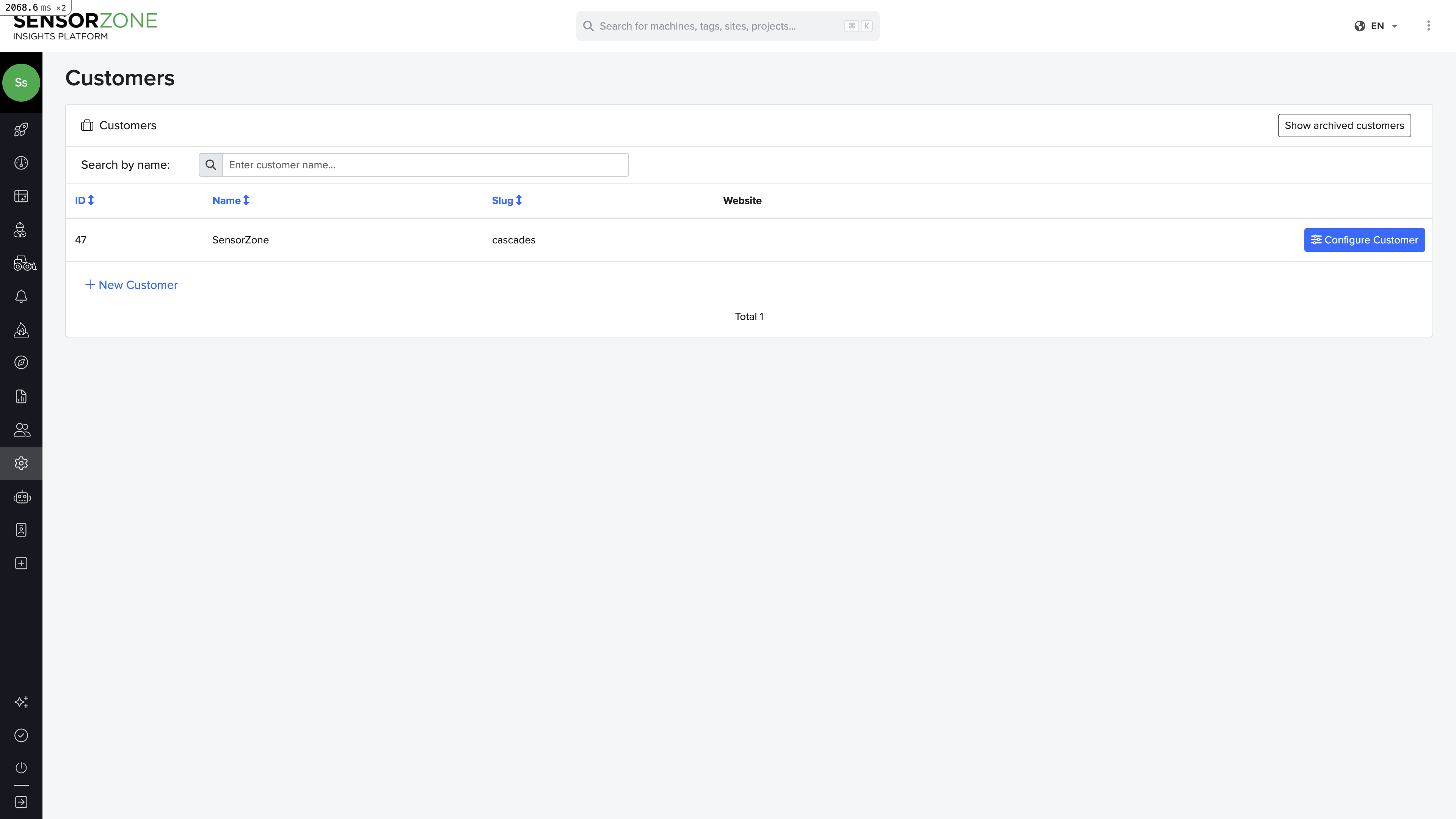 SensorZone Settings page showing brand configuration