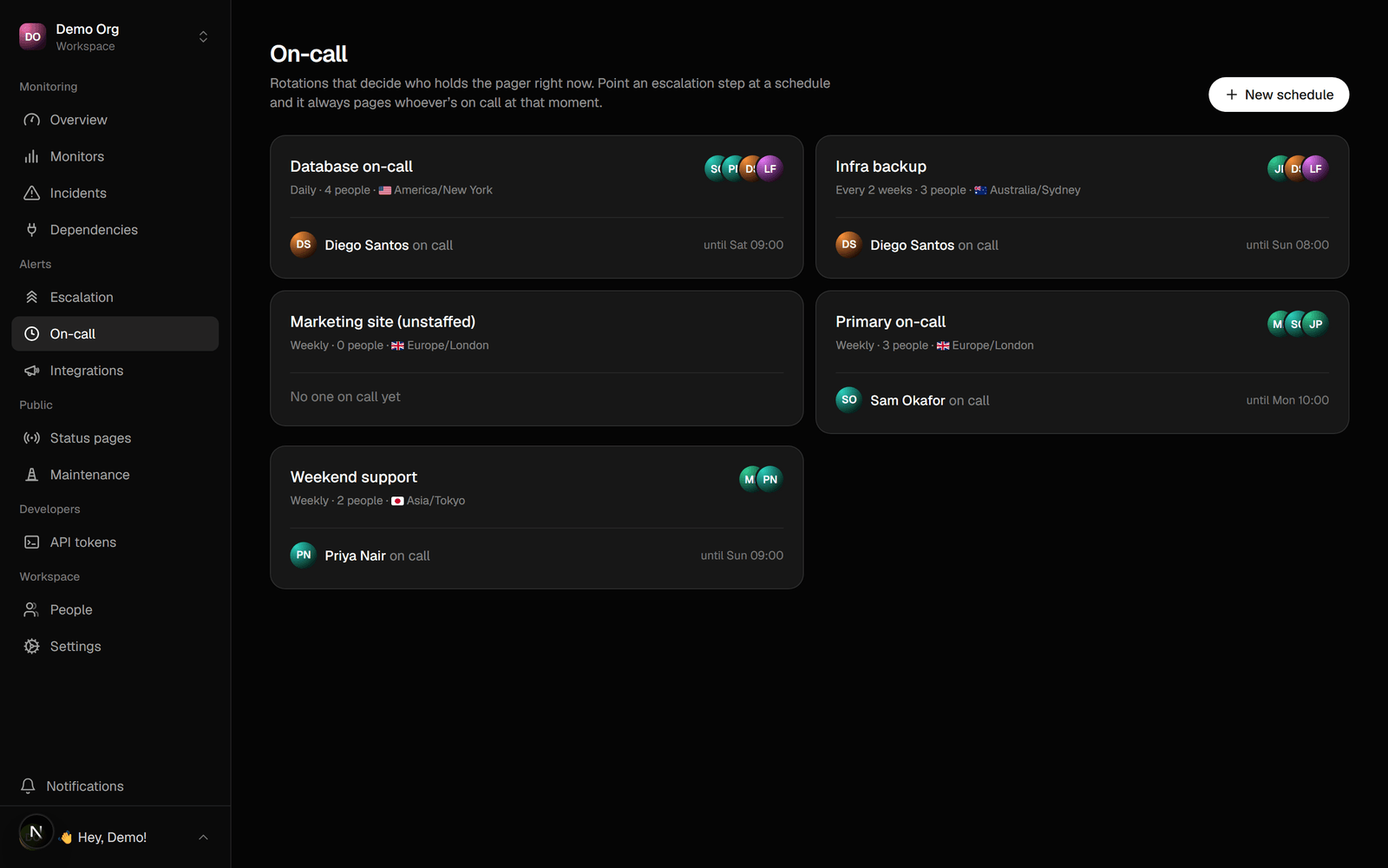 On-call schedules in Sentivel
