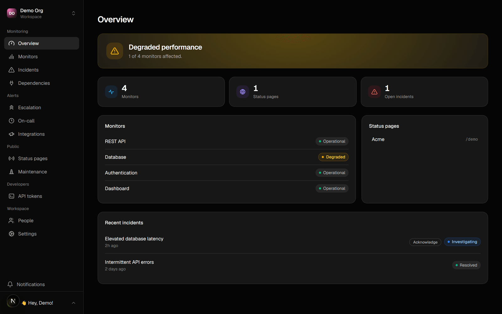 The Sentivel dashboard overview