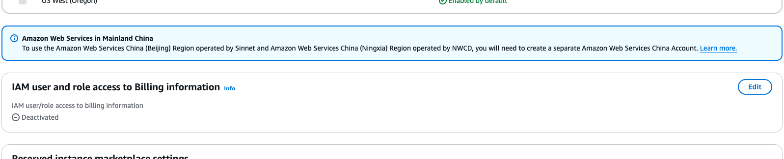 IAM Billing Settings