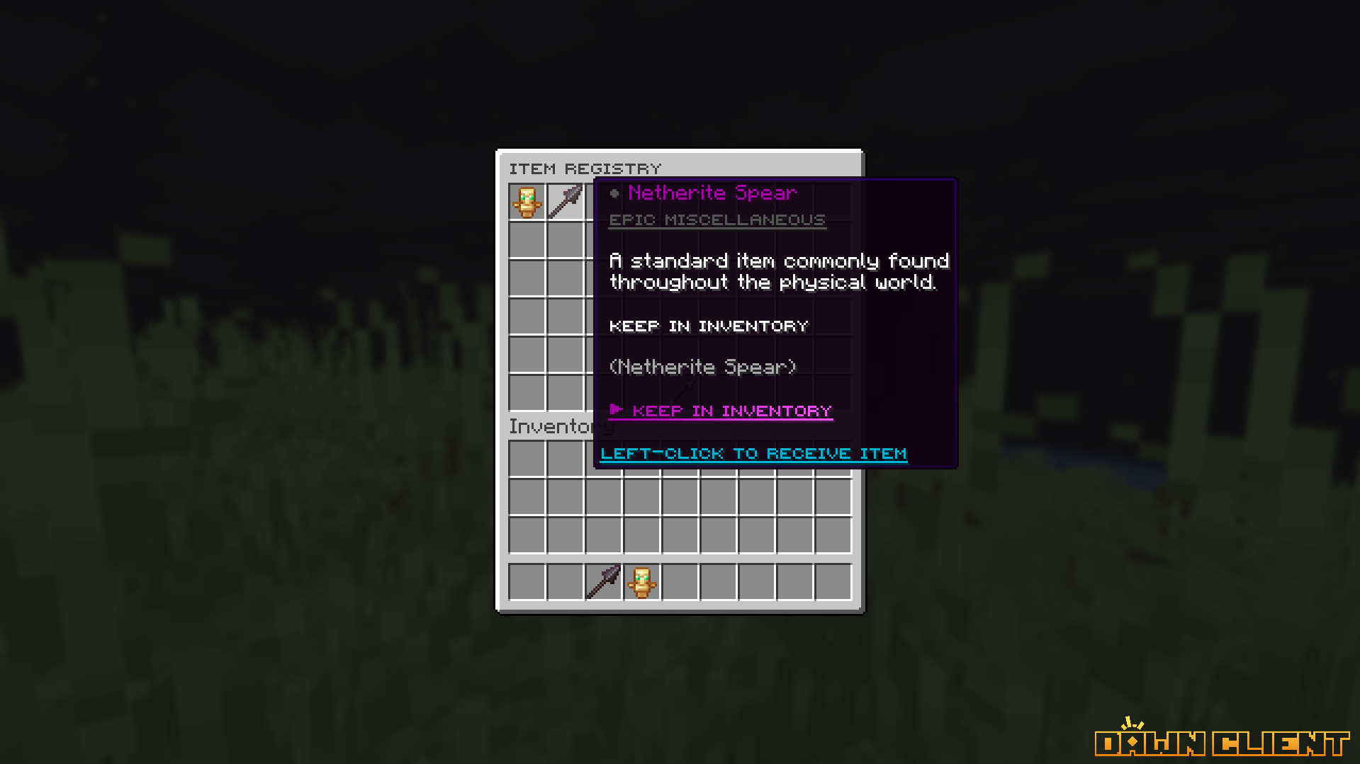 SentryLore Item Registry GUI
