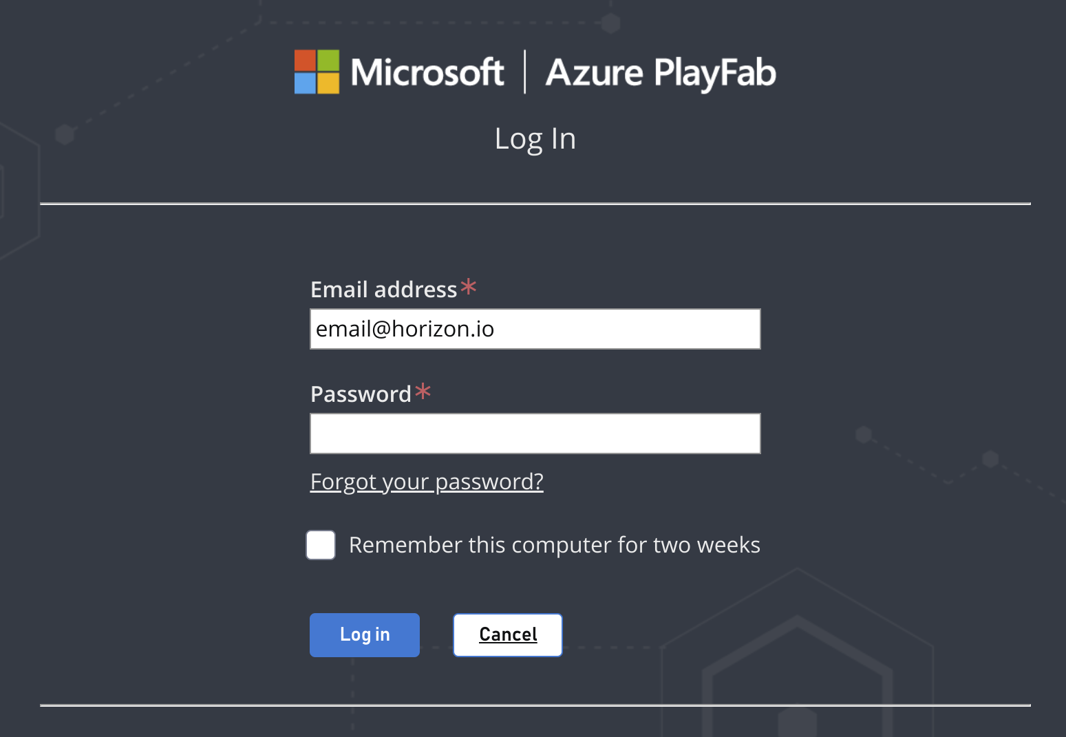 PlayFabサインインページ