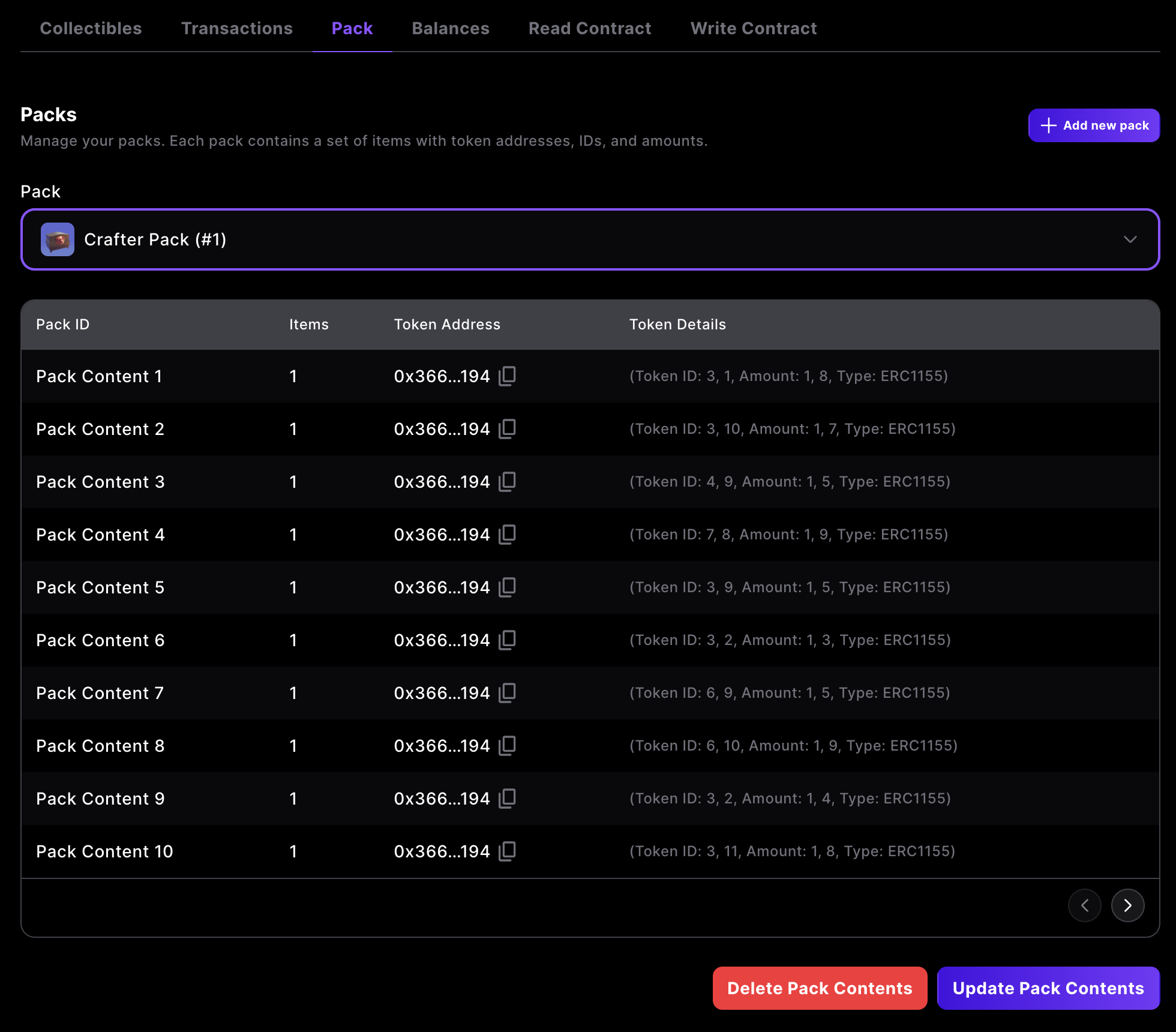 Select pack and review contents