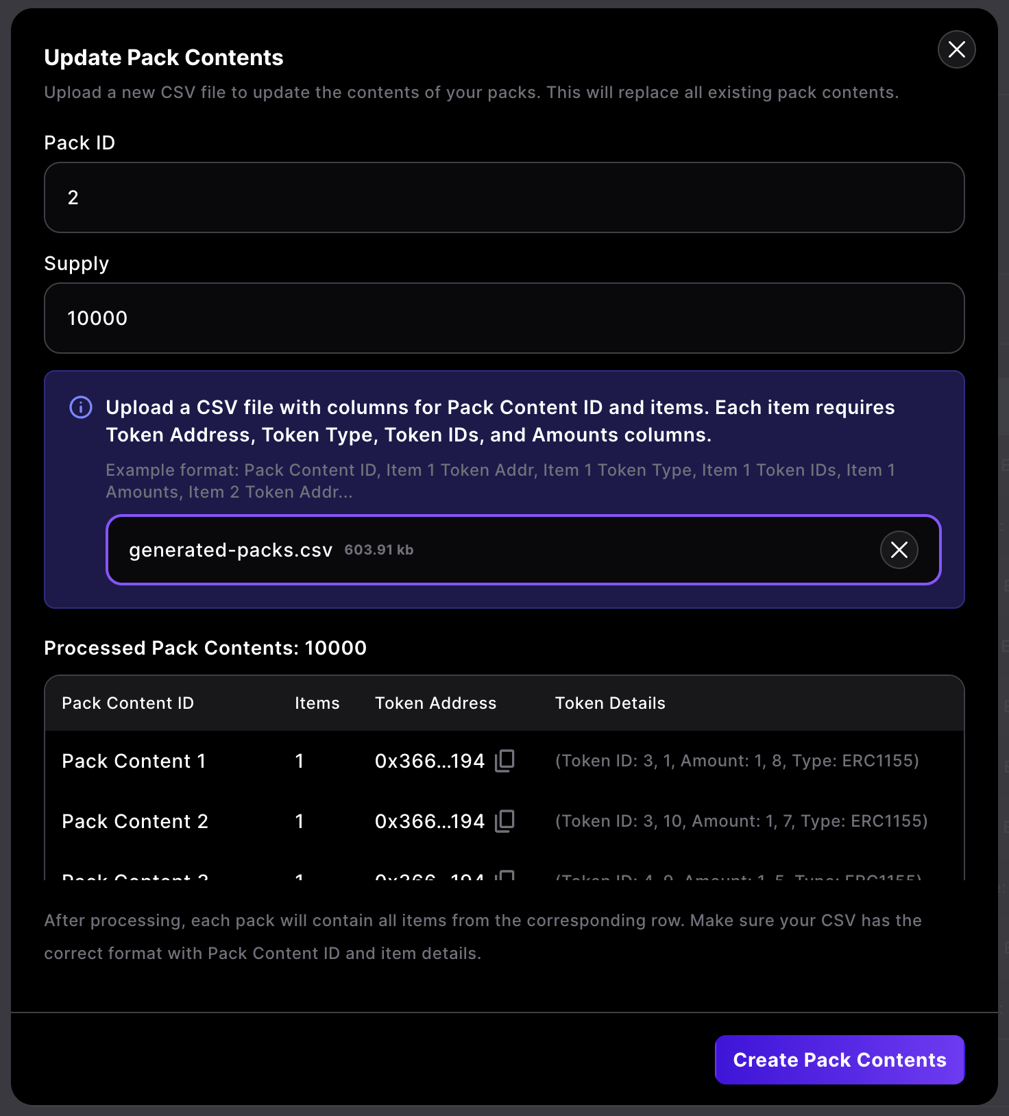 Preview processed pack contents and publish