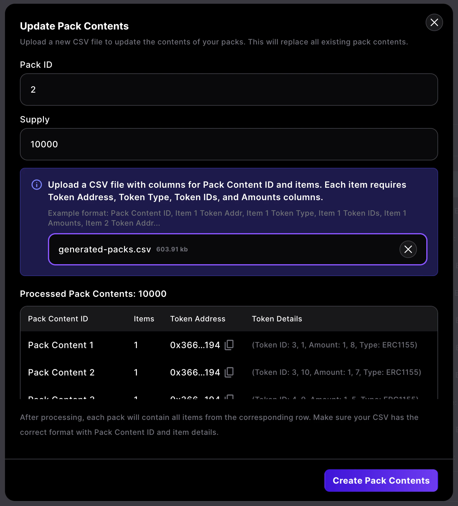 Preview processed pack contents and publish