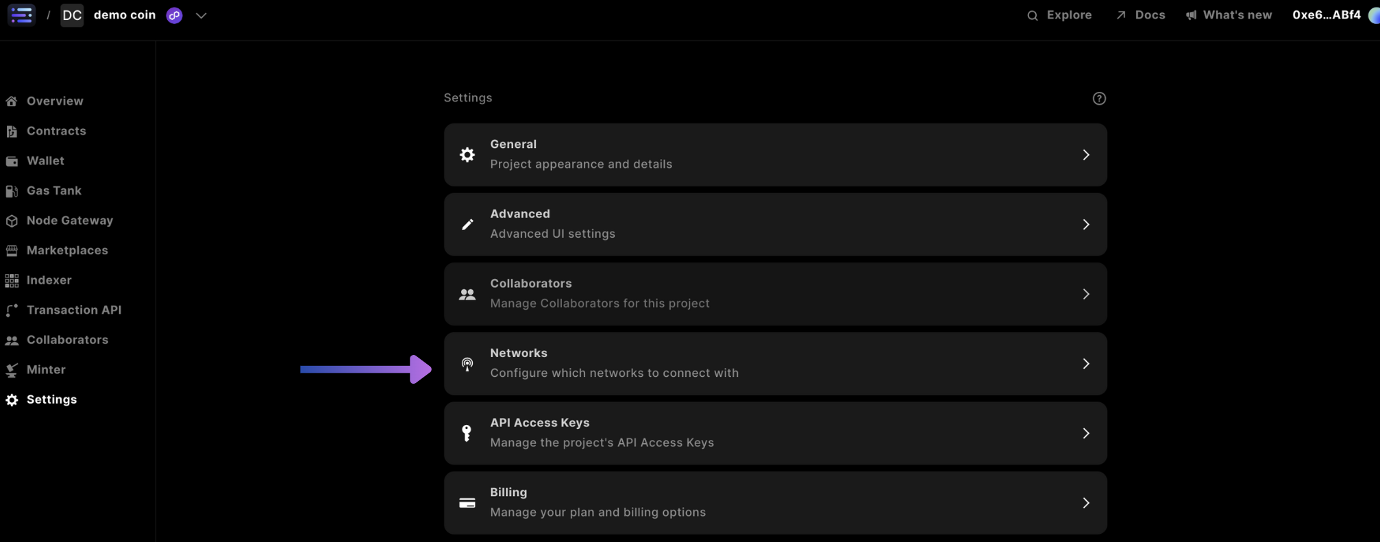 Builder settings select Networks
