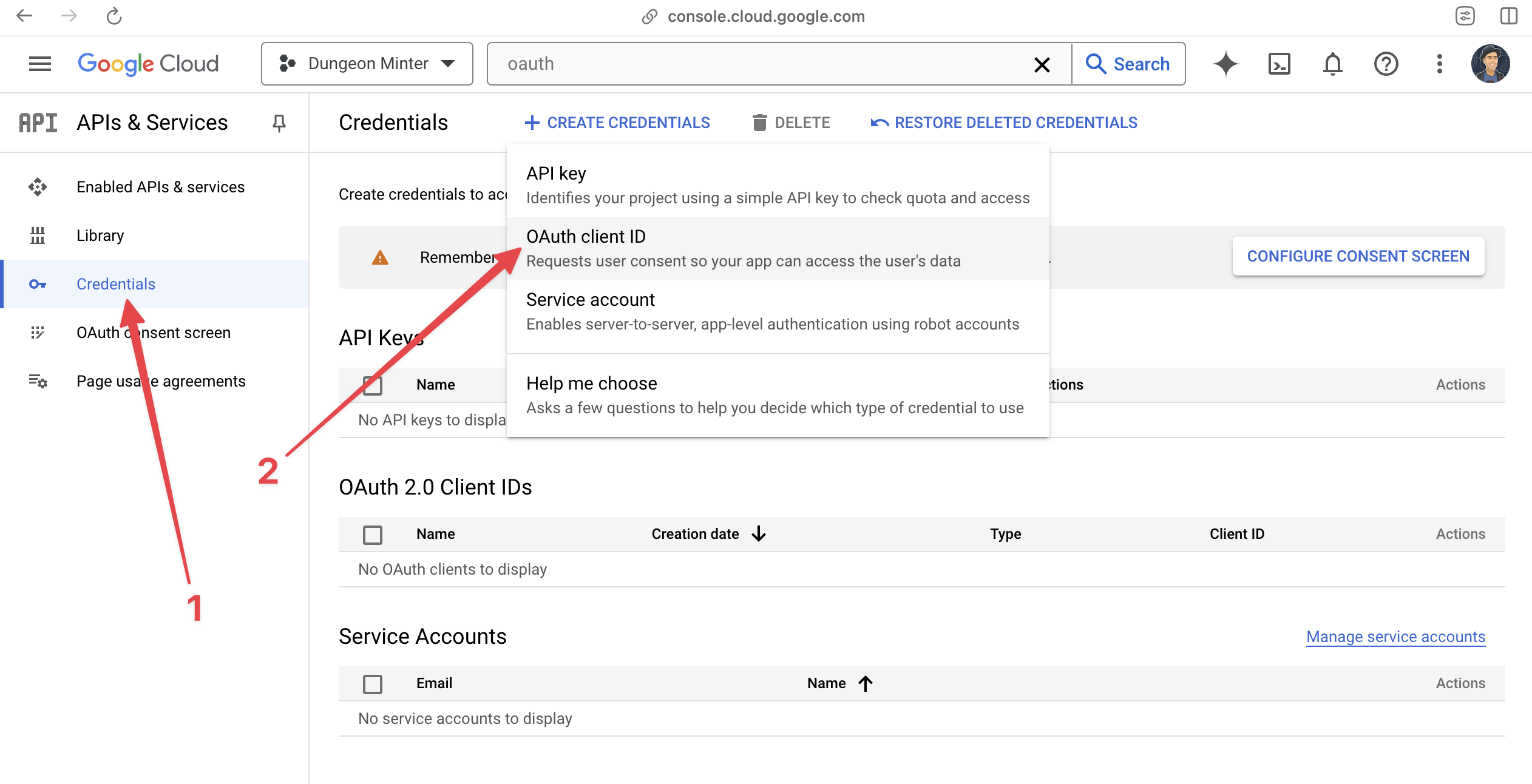 Google Developer Console 認証情報