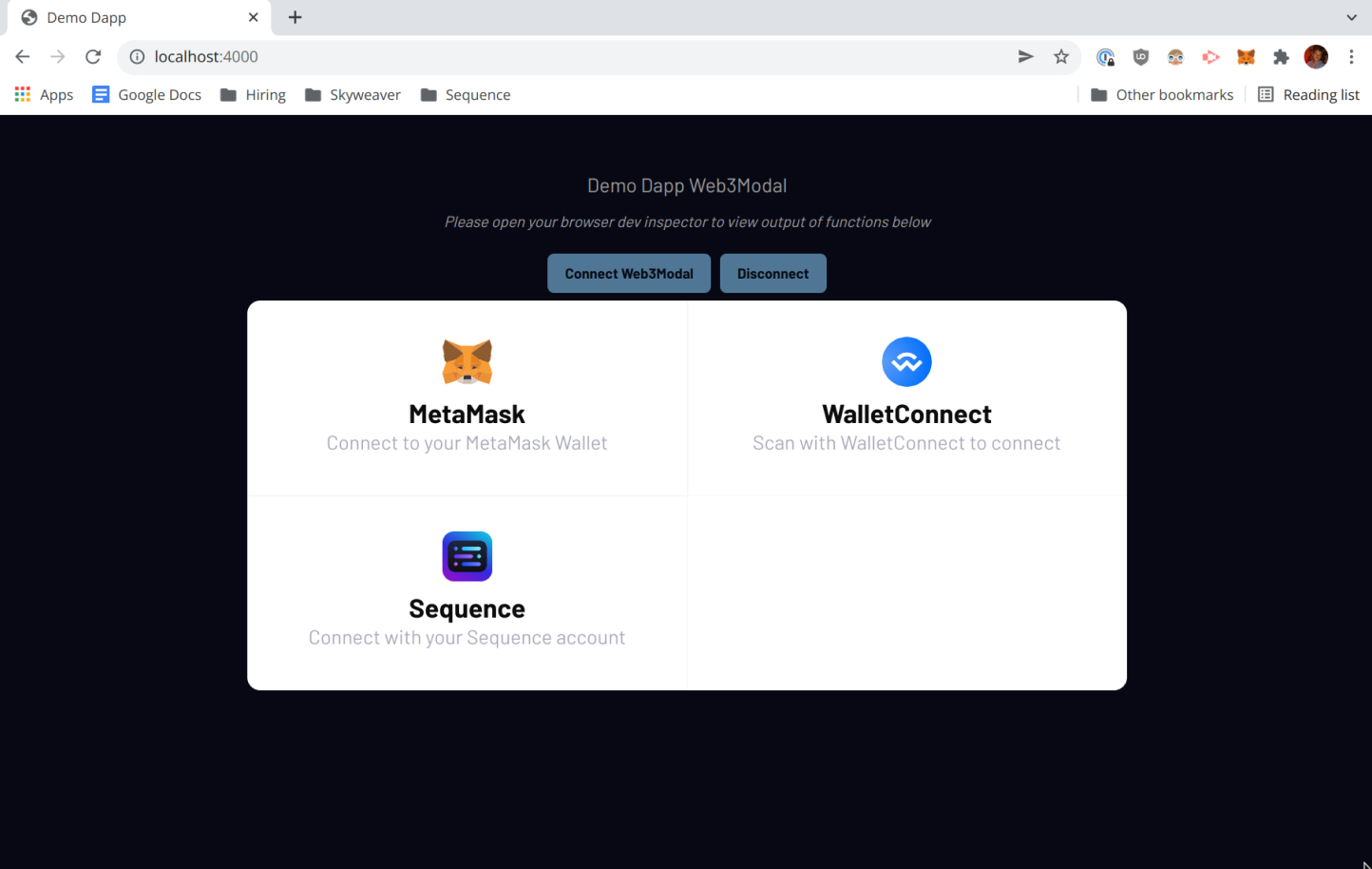 Connect Wallet - Sequence Docs