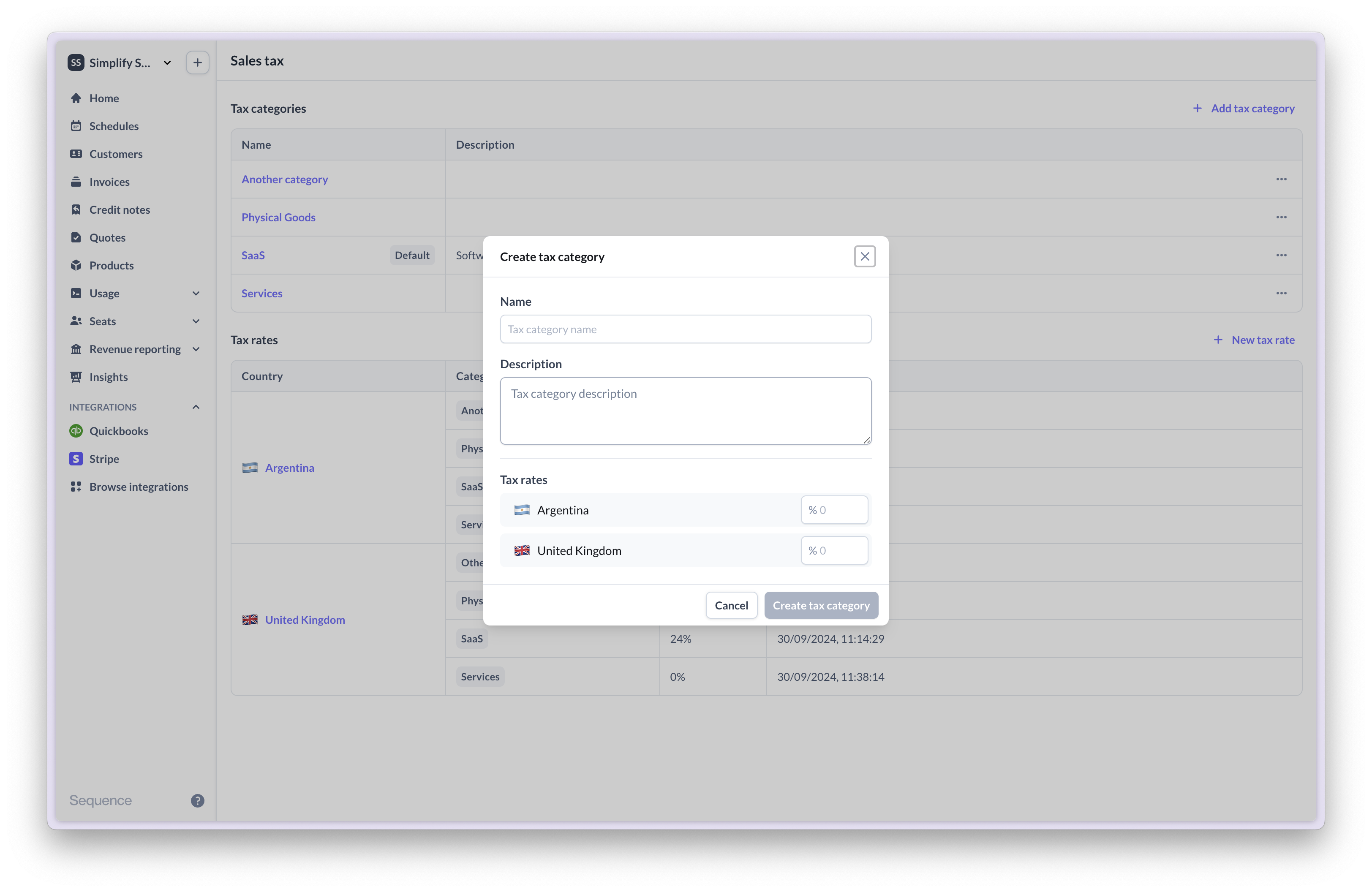 Create tax categories